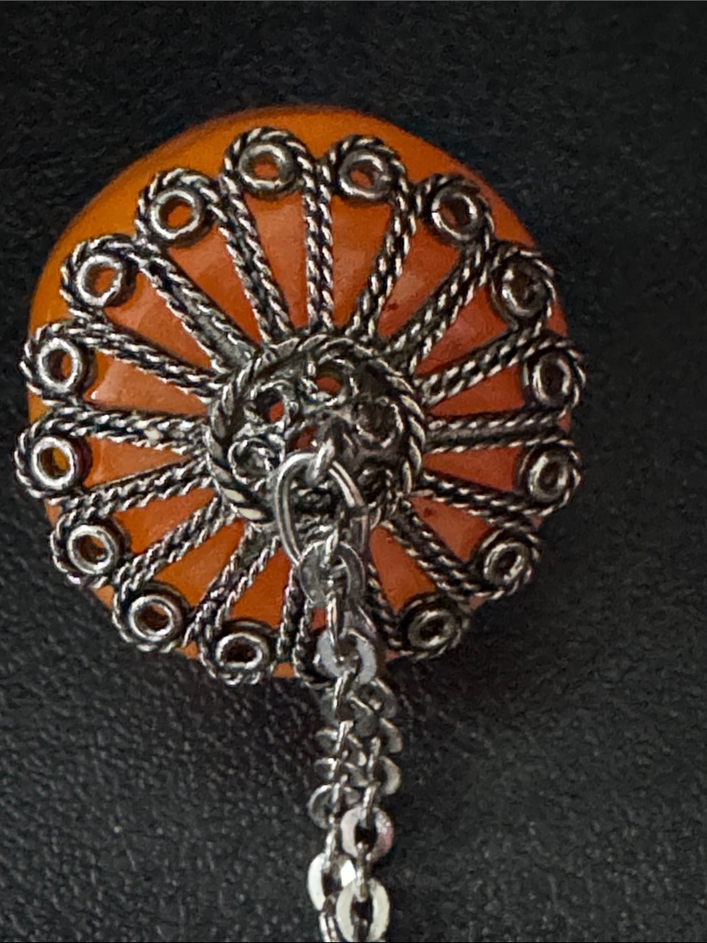 VTG Moroccan Statement Necklace Faux Chunky Butterscotch Copal Resin Silvertone - Picture 4 of 7